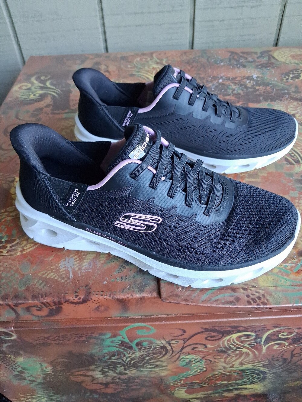 Skechers Black Athletic Sneakers with Pink Accents